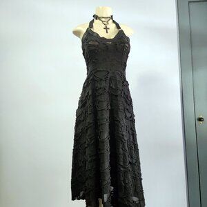 Killstar Gothic Nightwire Halter Asymmetrical Front Distressed Dress Size Small